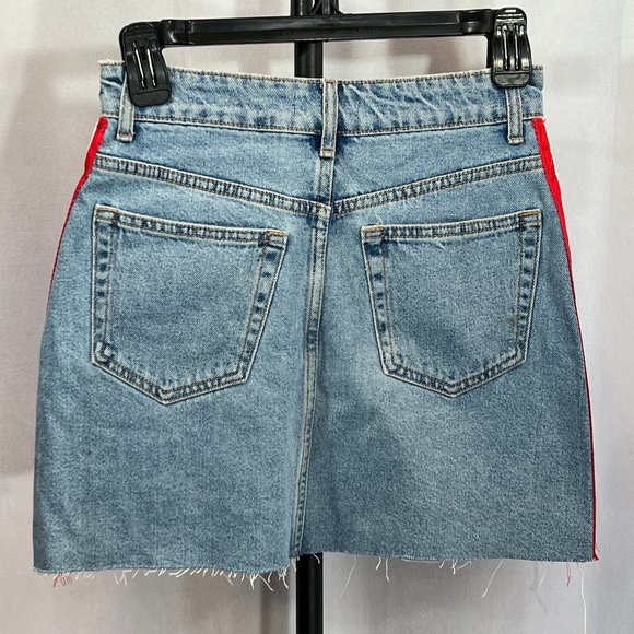 ZARA Denim Skirt with Red White Pink Stripe Size XS - Picture 3 of 8